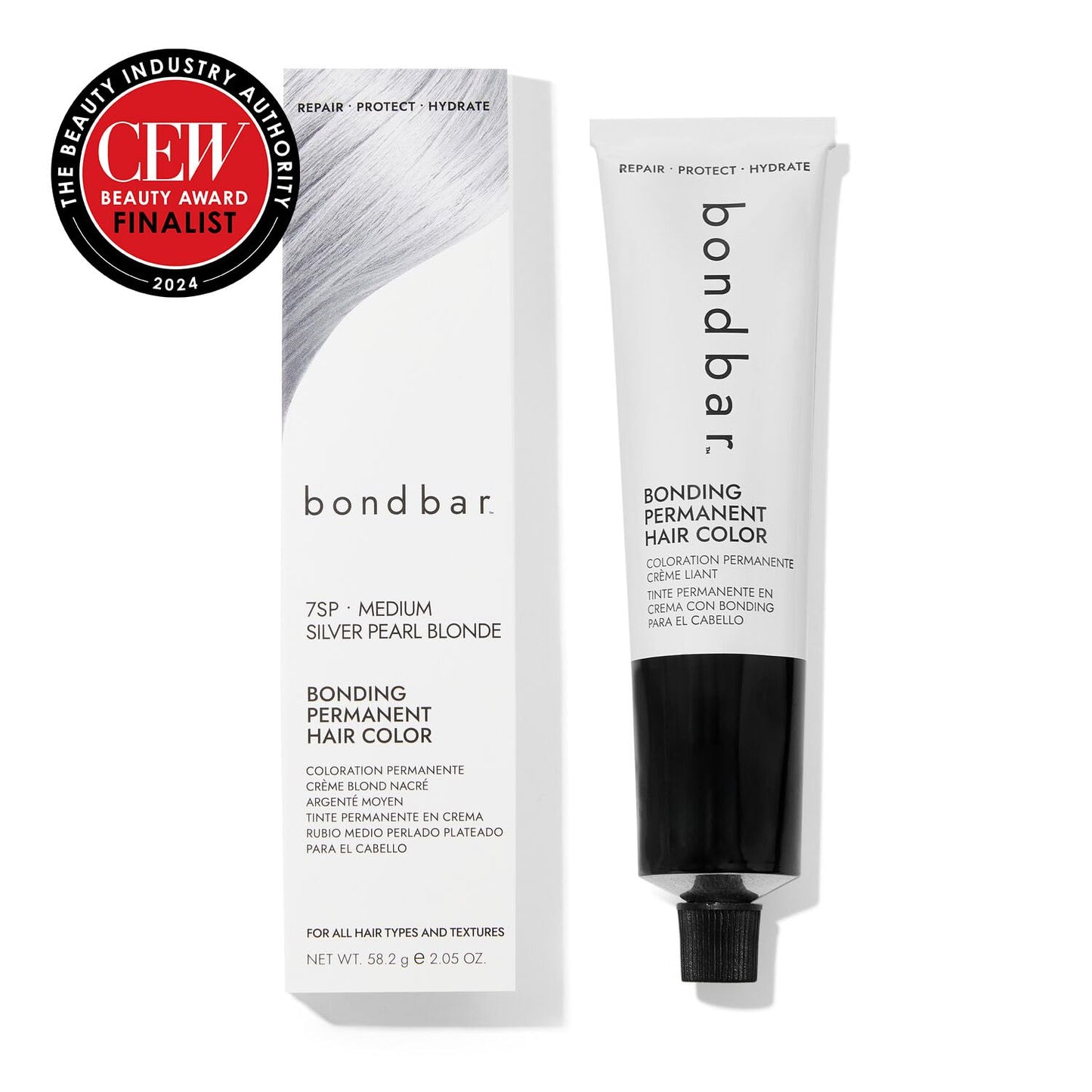 Bondbar 7SP Medium Silver Pearl Blonde Bonding Permanent Creme Hair Color, Repairing hair dye for all hair types, Vegan, Built in Bonding, 2.05 Oz