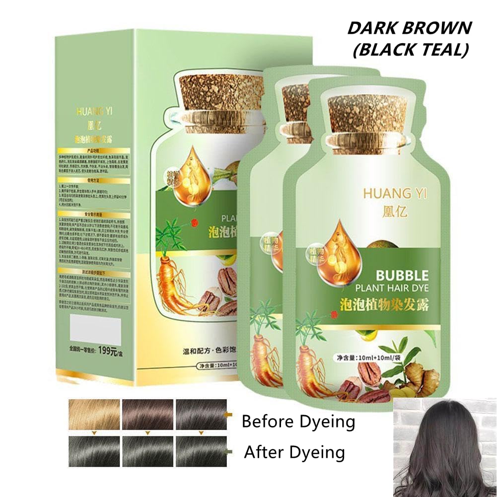 HUANG YI Natural Plant Hair Dye, New Botanical Bubble Hair Dye 30ml 10Packs/Box, Pure Plant Extract for Grey Hair Color Bubble Dye, Botanical Bubble Hair Shampoo (Black Teal)