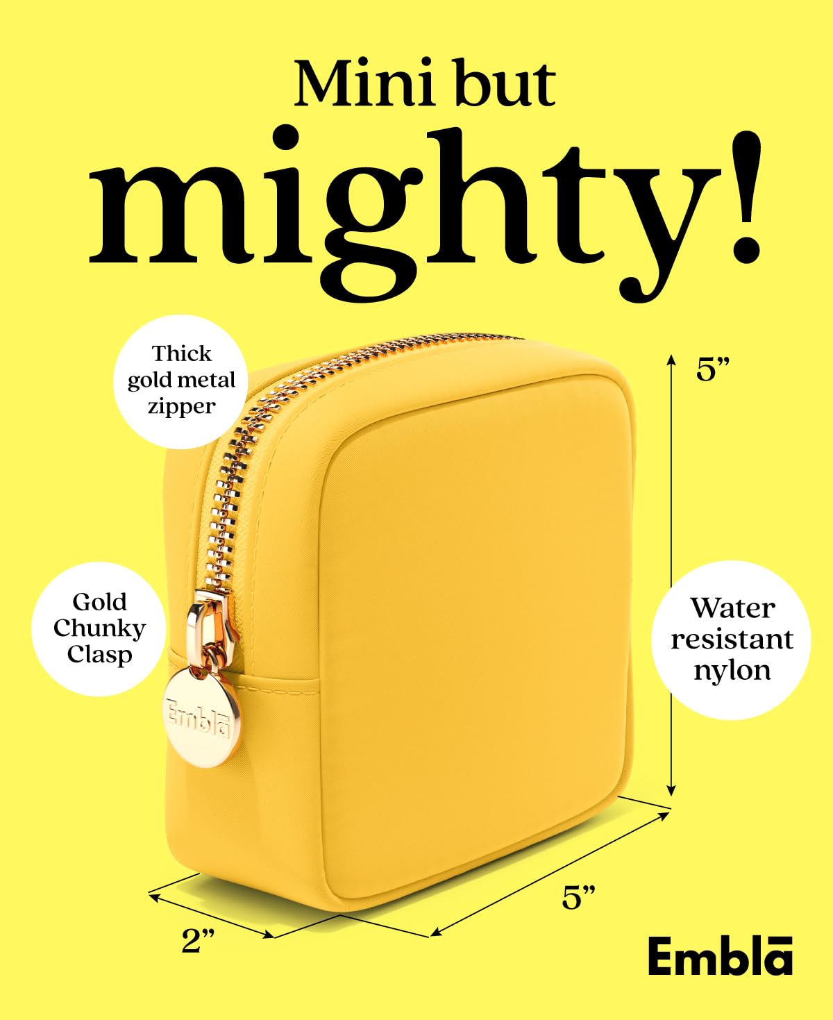 Embla Makeup Bag Travel Cosmetics Pouch and Toiletry Bag, Nylon Zipper Pouch Purse, Cute Make Up Organizer Storage Tote for Women Girls, Waterproof Travel Skincare Case, Small Makeup Bags, Banana