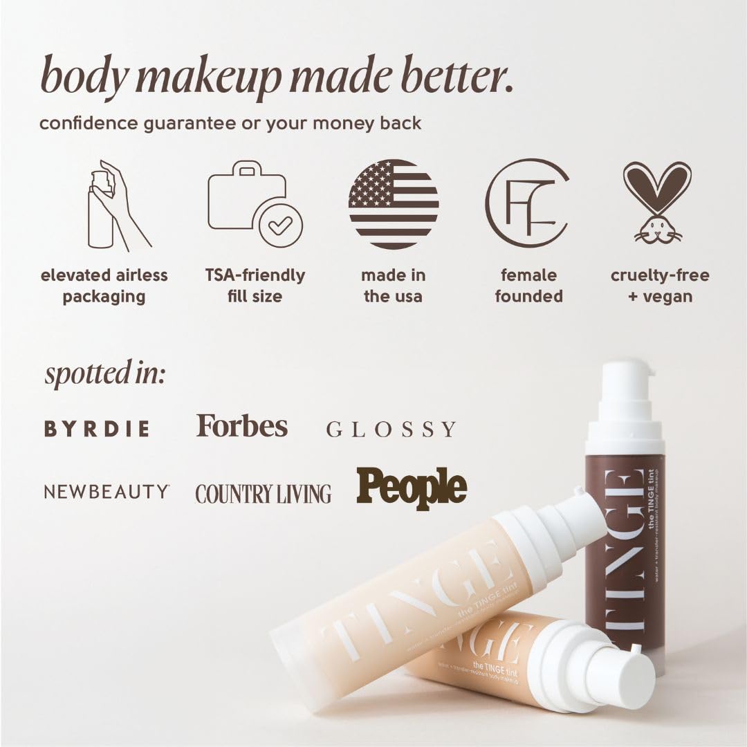Tinge Body Makeup - Water & Transfer Resistant Cream for All Skin Types | Medium Coverage, 3.38 Fl Oz - Deep Cool