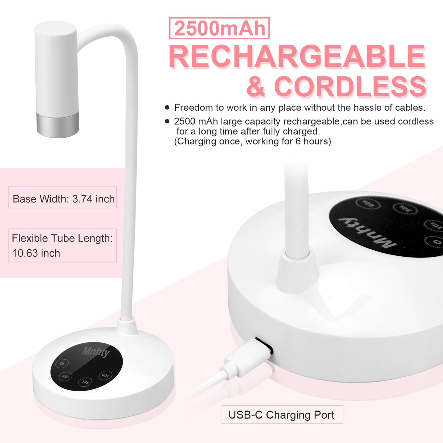 U V Nail Lamp, Rechargeable U V Light for Gel Nails Polish, Mini Flash Cure Light for Gel X Nails, Cordless U V LED Nail Lamp, Nail Dryer with 4 Timers&Sensor, Fast Curing Gooseneck U V Lamp, White
