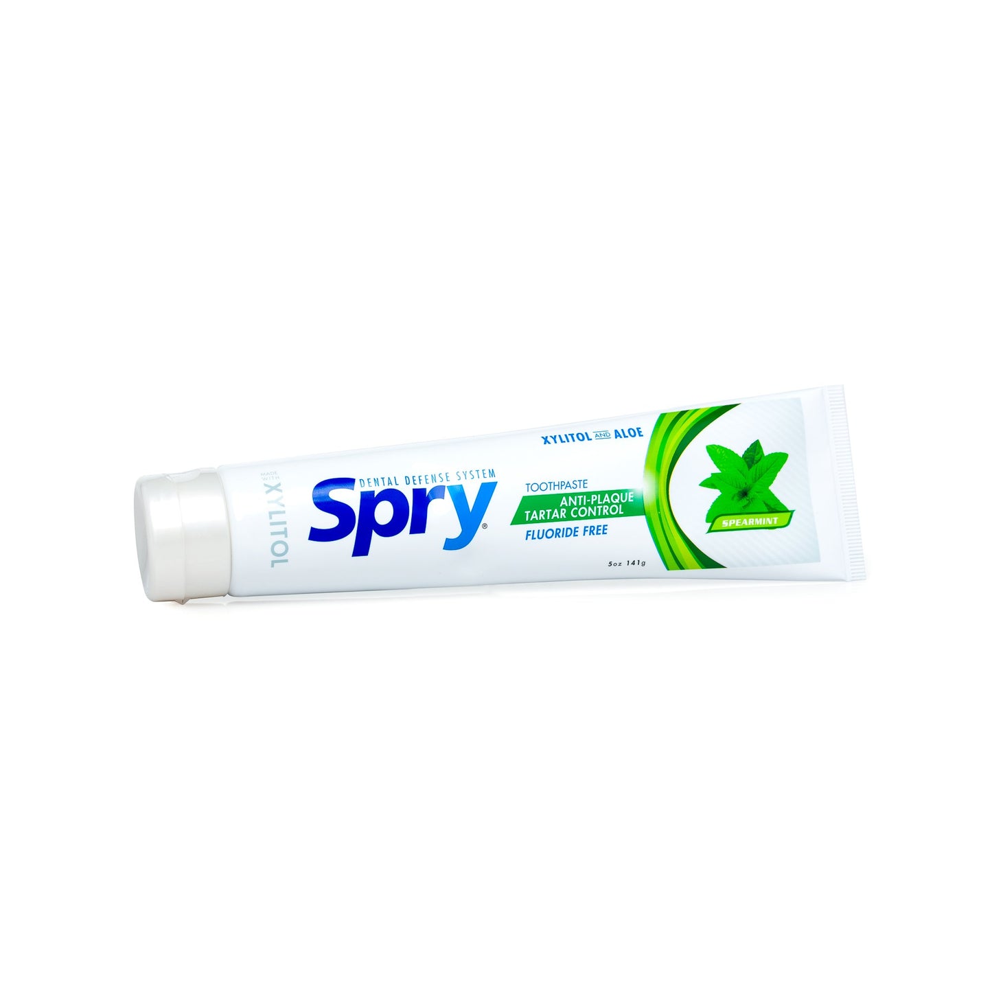 Spry Xylitol Toothpaste 5oz, Fluoride Free Toothpaste Adult and Kids, Teeth Whitening Toothpaste with Xylitol, Natural Breath Freshening, Mouth Moisturizing Ingredients, Spearmint (Pack of 1)