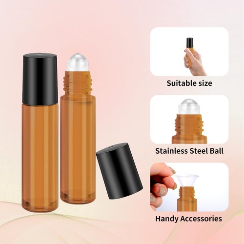 150 Pcs Essential Oil Roller Bottles 10 ml Leakproof Empty Glass Roll on Bottles with Stainless Steel Roller Balls with 20 Funnels 20 Droppers 5 Opener for Travel Perfume Essential Oil(Amber)