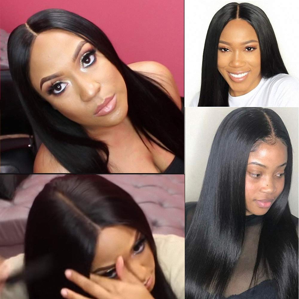 Brazilian 2x6 HD Lace Closure Human Hair Transparent Lace Closure with Baby Hair Straight 100% Human Hair Kim k Middle Part Closure Natural Black Color(Straight, 16inch)