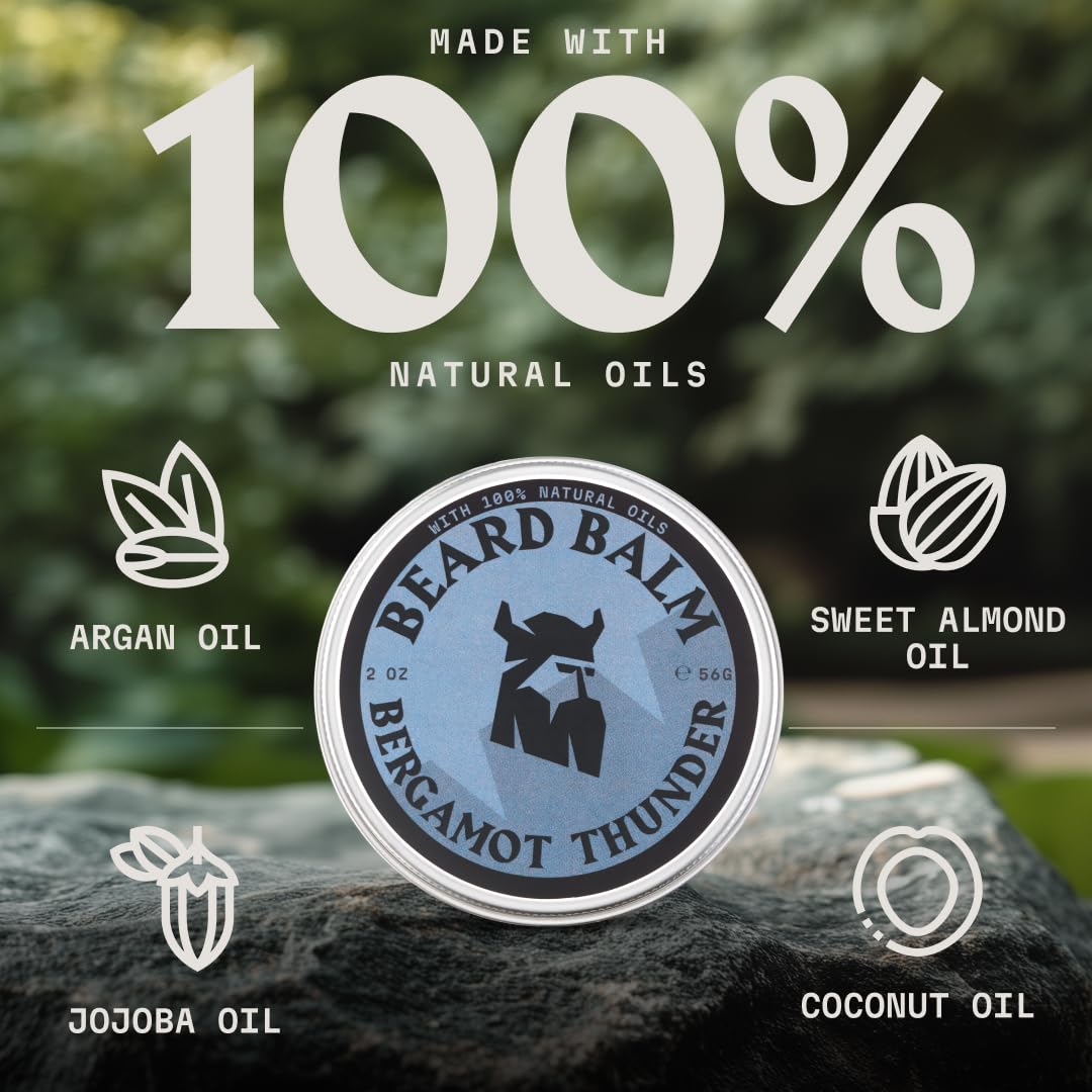 Striking Viking Beard Balm - Leave-In Conditioner with Argan & Jojoba Oils | 2 Oz Bergamot Thunder