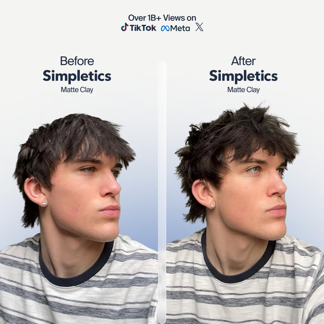 Simpletics Hair Clay for Men (Vanilla Scent) – Natural 6 Ingredient Matte Styling Clay with Beeswax & Coconut Oil – Strong Hold, Water Based, Non-Greasy – Adds Texture & Volume – 2oz