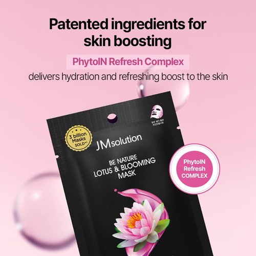 JMsolution Be Nature Lotus & Blooming Mask - Vegan Radiance Boosting Face Mask (10 Sheets) | 48% Hydration Increase with Lotus Extract