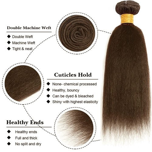 Dark Brown Kinky Straight Human Hair Bundles #4 Yaki Human Hair Bundles 26 26 inch Chocolate Brown Human Hair 2 Bundles Color #4 Brown Bundles