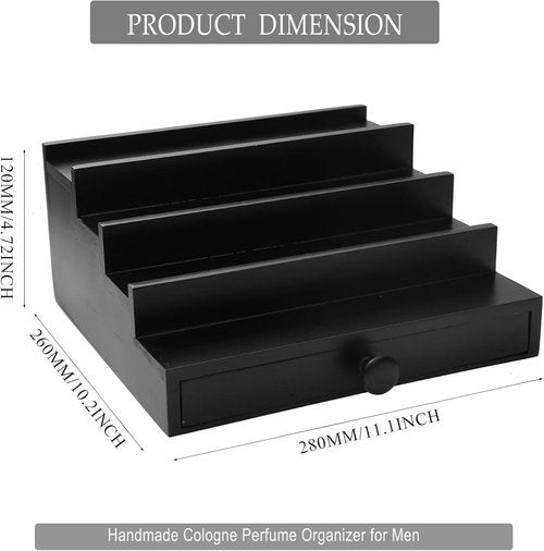Regine Switzerland Cologne Organizer - 4-Tier Wooden Perfume Display Stand with Drawer & Hidden Compartment
