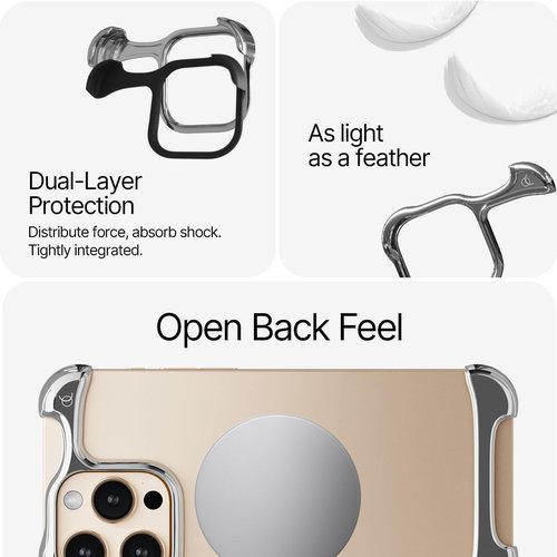 Arc Pulse iPhone 16 Pro Max Case - Minimalist Shock Absorption with Aerospace Grade Aluminum Shell | 6.9 Inch, Polished Silver