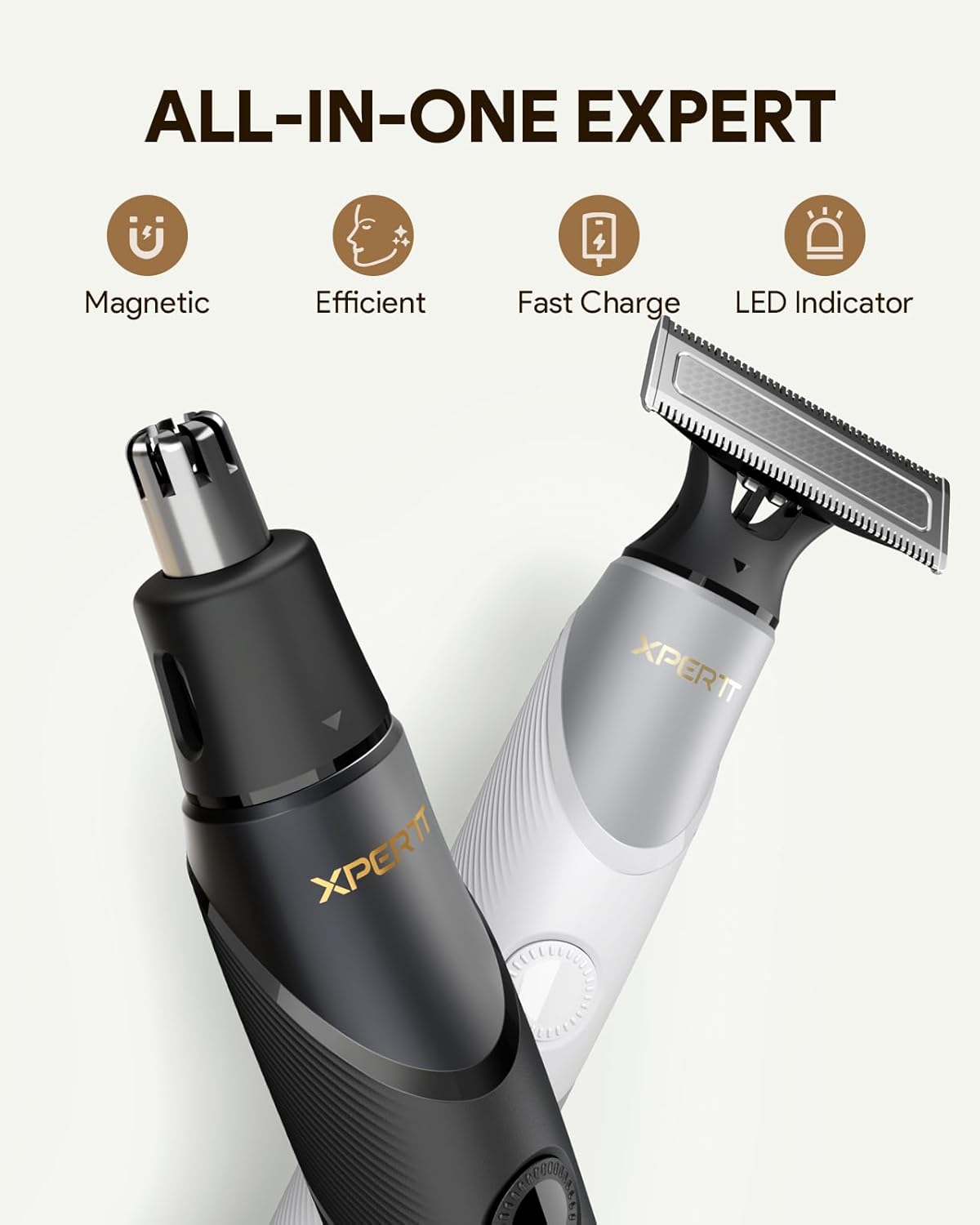 Xpert T Electric Beard Trimmer & Shaver - Integrated Magnetic Design, Travel Case Included, Adjustable Combs, Black