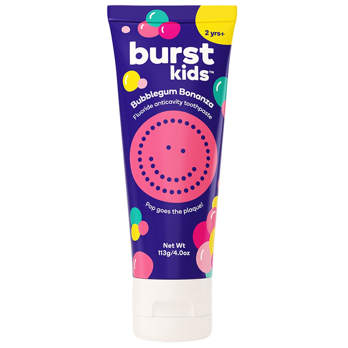 BURSTkids Bubblegum Bonanza Kids Toothpaste with Fluoride - Great Tasting Flavored Childrens & Toddler Toothpaste - Anticavity, Dye Free, Vegan, Safe Toothpaste for Kids Ages 2+ - 4oz