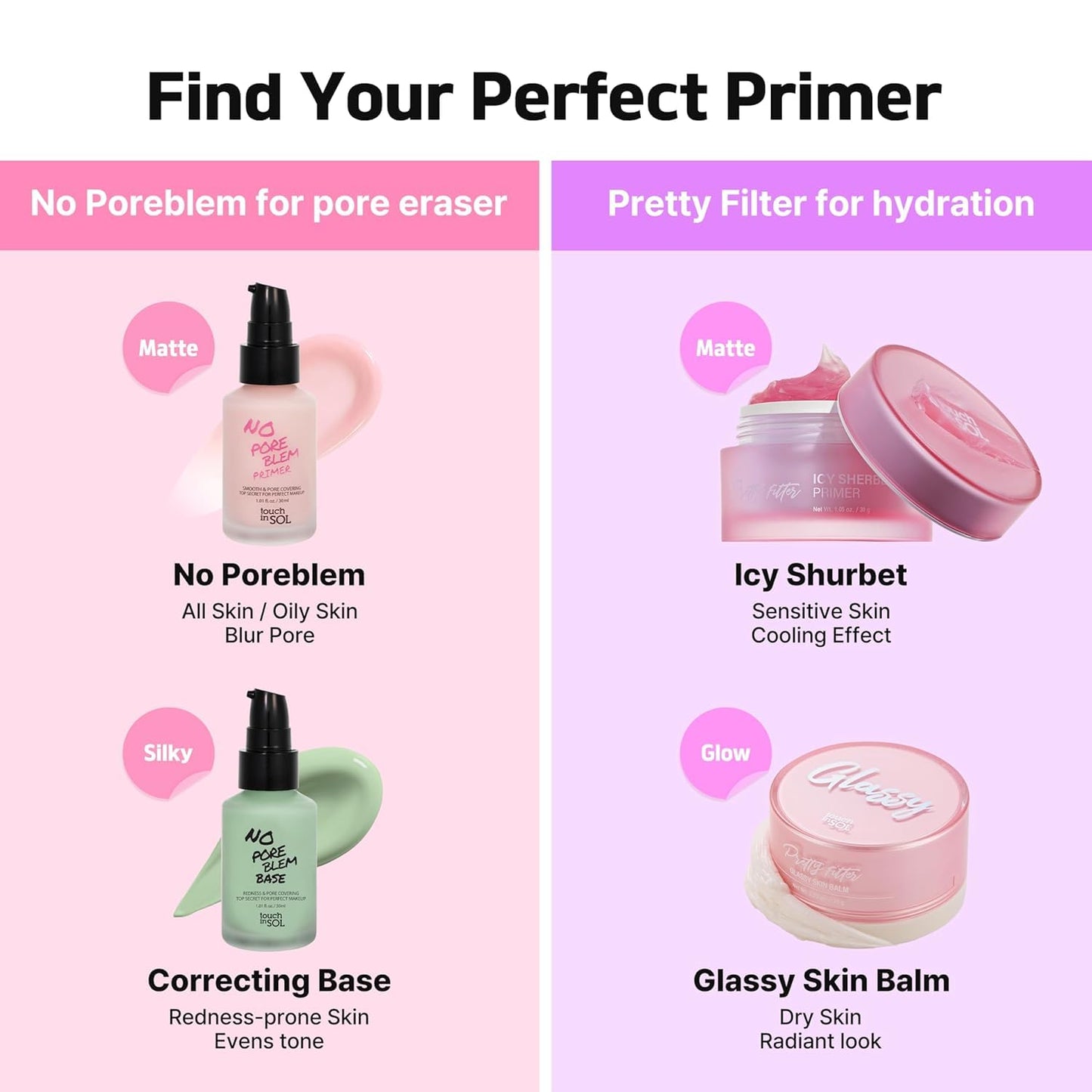 TOUCH IN SOL No Poreblem Primer - Mattifying Pore Primer for Oily Skin | Blurring Finish, 1.01 fl. oz (30ml)