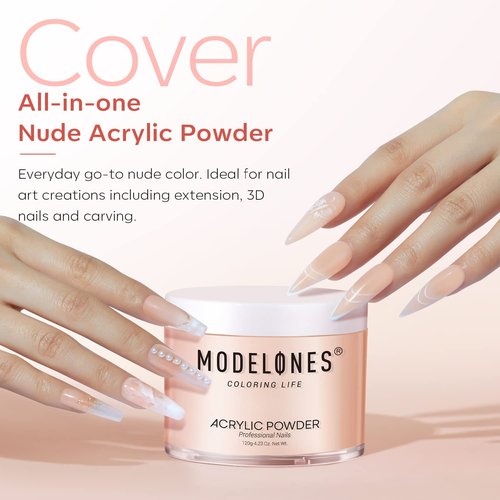 Modelones Acrylic Powder - 4.23oz Cover Nude Blush for Professional 3D French Nail Extensions & Carving
