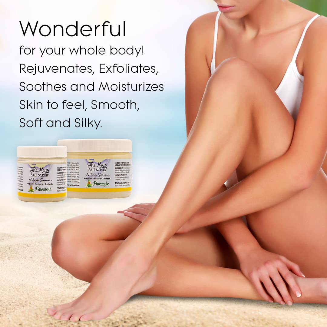 The Keys Exfoliating Sea Salt Body Scrub - Organic Body Scrub with Pure Florida Sea Salt, Ideal Salt Scrub for Hands, Feet, Bikini Area, and Travel Size Body Scrub for Men & Women, Pineapple, 12 oz.
