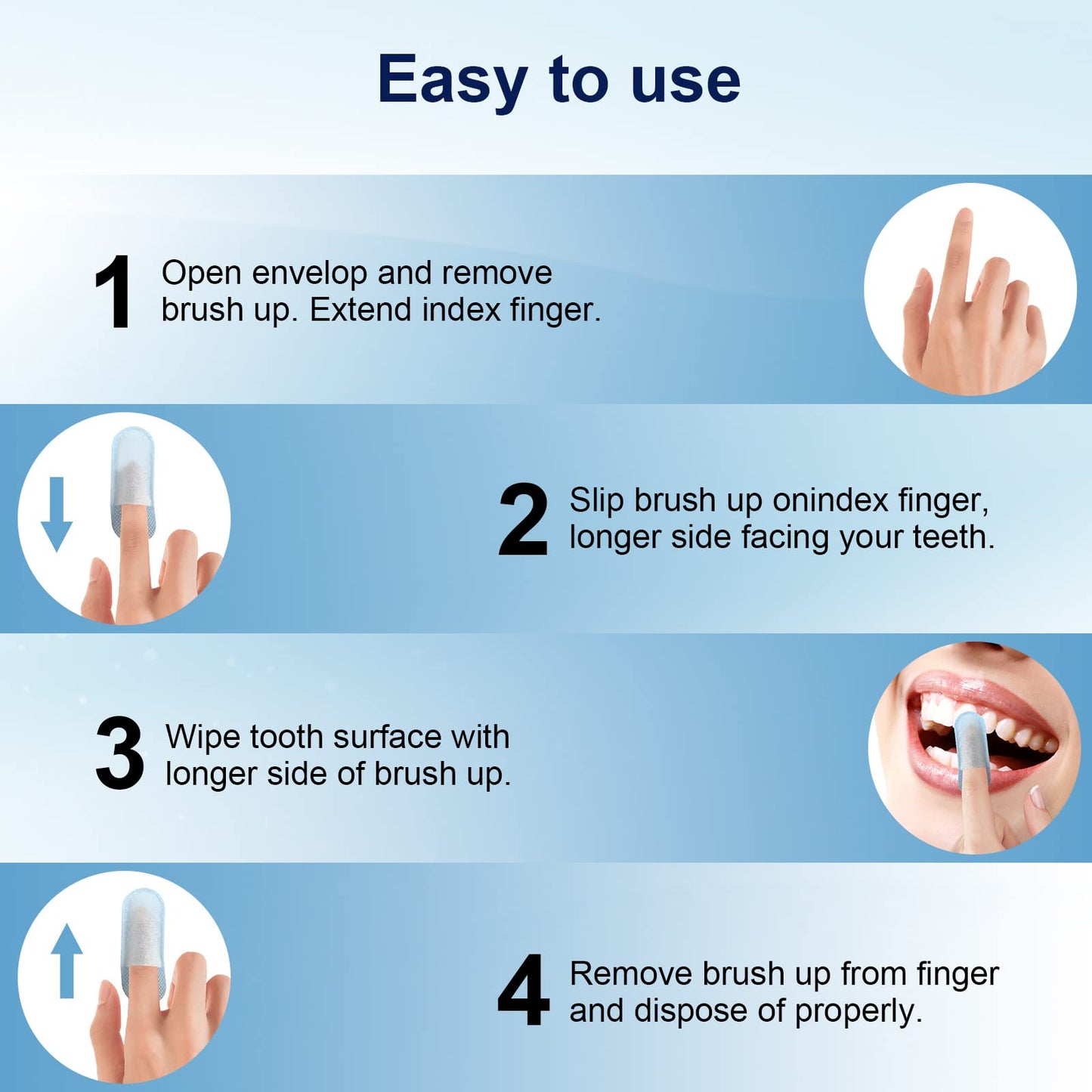 MySmile 100pcs Teeth Wipes Disposal Finger Brush Deep Cleaning Teeth Wipes Oral Brush Up Tooth Wipes for Teeth Cleaning, Mint Flavor