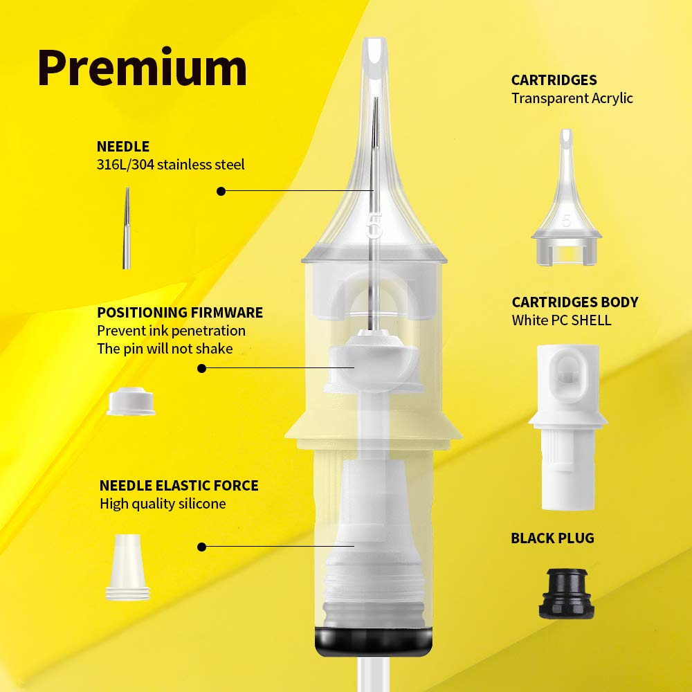 Hawink 7RS Tattoo Needles Cartridge #12 Standard 7 Round Shader M-Taper 16PCS with Membrane Professional Disposable Finger Ledge Cartridges EN05S-FG-16-1207RS