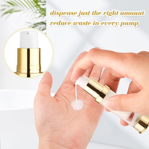 10 Pcs Empty Airless Pump Bottle Travel Cosmetic Cream Pump Bottle Refillable Vacuum Dispenser Pump Containers for Lotion Cream and More (gold-10ml)