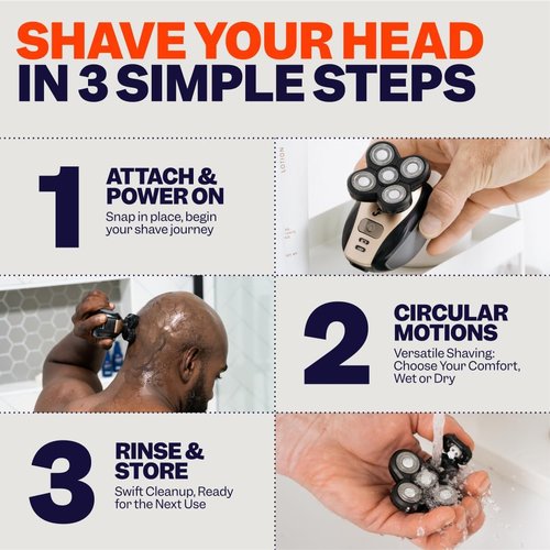 Freebird FlexSeries Electric Head & Body Hair Shaver - Cordless Waterproof Razor with Rotary Blades & Trimmer