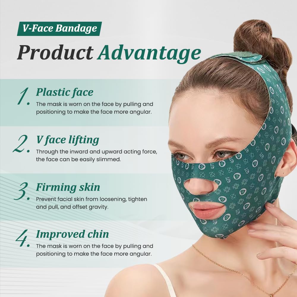 V Shape Face Lift Strap - Relieve Sagging Skin, Reduce Pwelling and Firm Skin, Double Chin Strap, Reusable Grooming Face and Chin Lift Mask for Men and Women