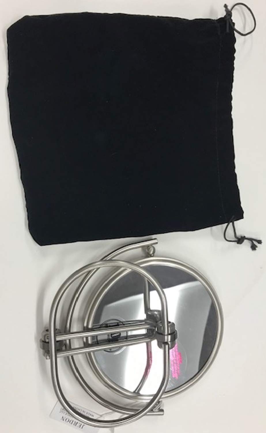 JERDON Folding Travel Makeup Vanity Mirror - Portable 6” Diameter with 10X-1X Magnification – Travel Storage Bag Included - Model MC450N