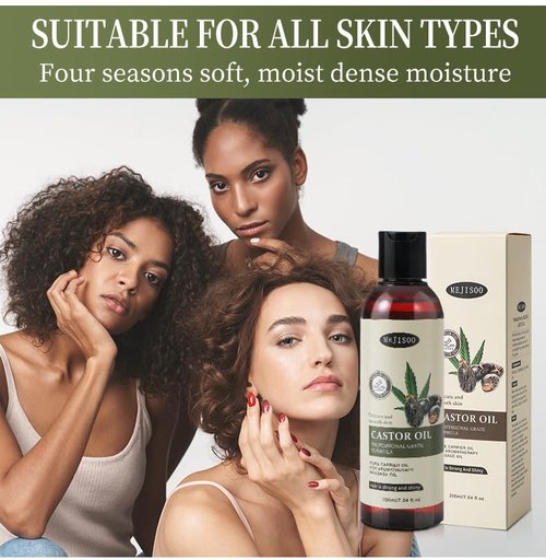 Organic Castor Oil for Hair Growth, 100% Pure Natural Premium Grade Castor Oil Cold Pressed, Hexane-Free, Eyelash & Eyebrow Enhancement, Skin Moisturizing, 7.04 Fl Oz for Lashes Hair Face Body