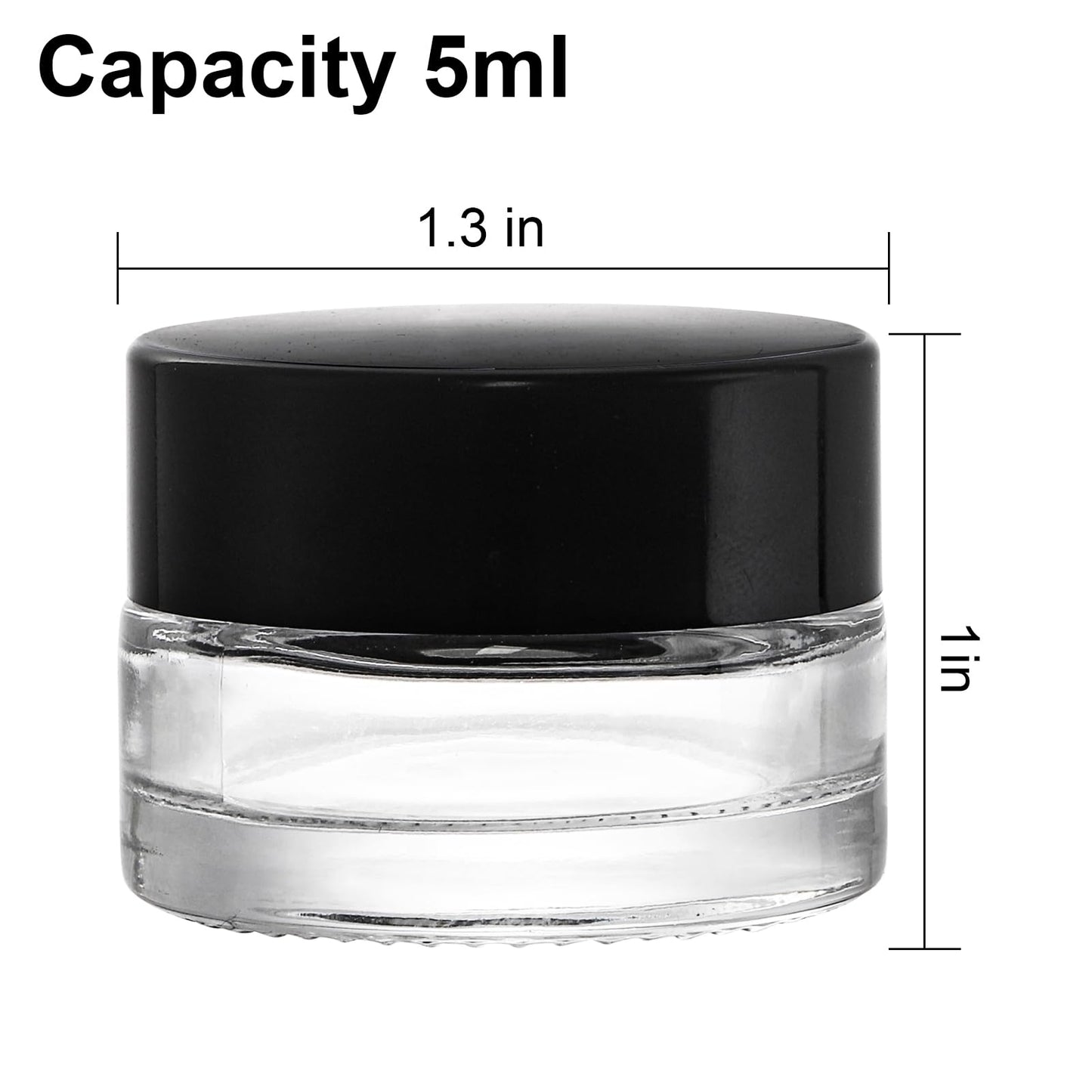 Coloch 90 Pack 5ml Empty Glass Jars with Black Lid, Clear Airtight Cosmetics Container Bulk Refillable Tiny Sample Jar for Cosmetics, Lotion, Cream, Samples, Wax, Skincare, Travelling, Retail Store