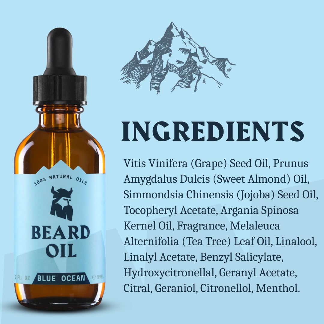 Viking Beard Oil - Naturally Derived Conditioner for Beard Growth & Softening | 2 Fl Oz, Blue Ocean