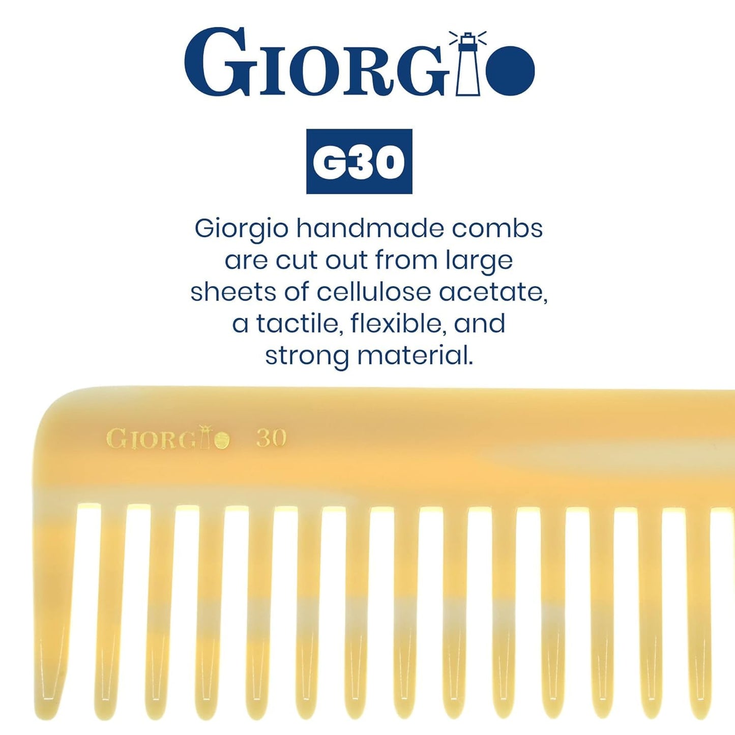 Giorgio G49 Yellow Tokio, Large Hair Detangling Comb, Wide Teeth for Thick Curly Wavy Hair, Detangler Comb For Wet and Dry, Handmade of Quality Cellulose, Saw-Cut, Hand Polished