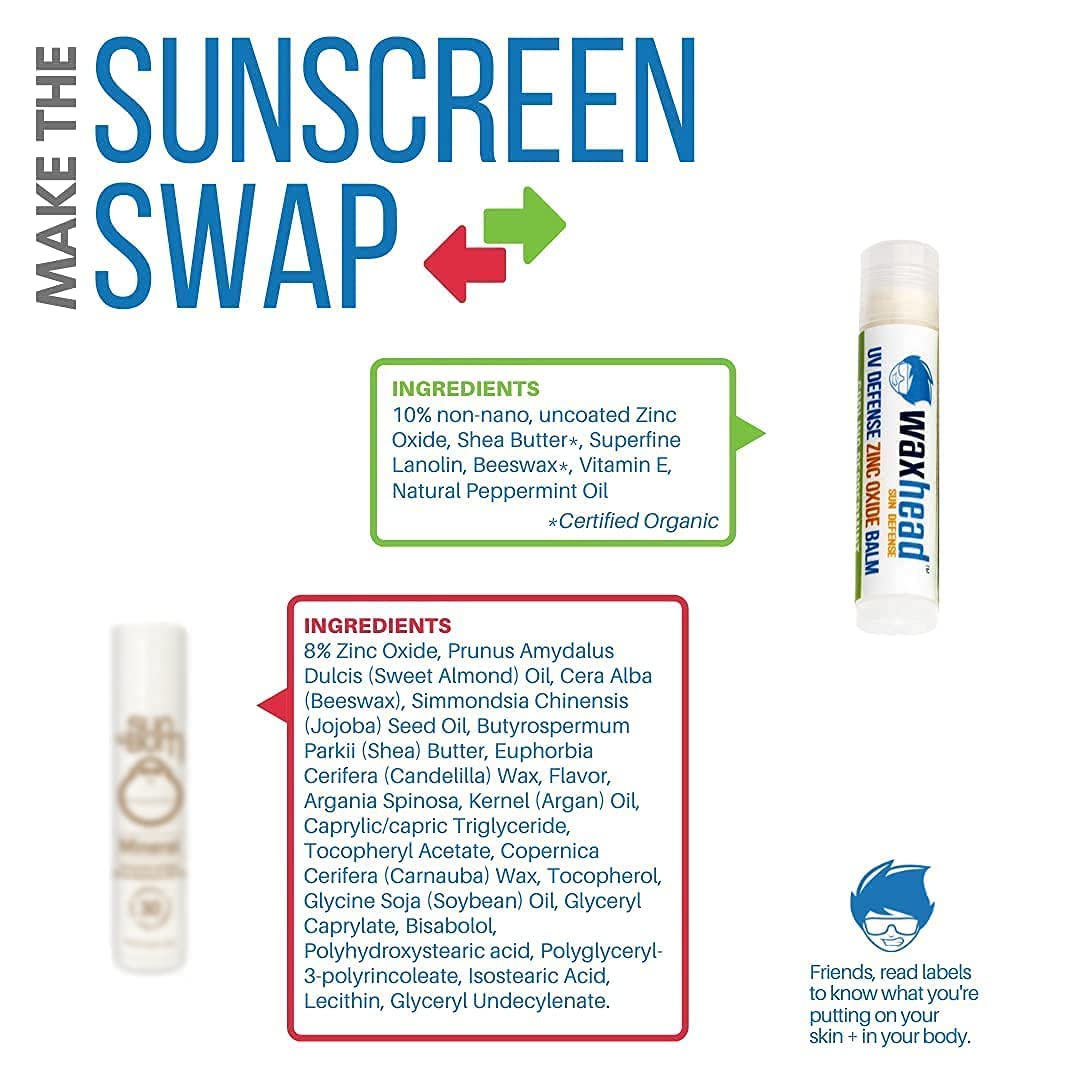 Waxhead Lip Sunscreen with Zinc Oxide Lip Balm SPF 20 Zinc Oxide Sunscreen Chapstick Sunblock for Lips, Reef Safe Waterproof Non-Nano Biodegradable Protection with Lanolin, Shea Butter (Mint 4 Pack)