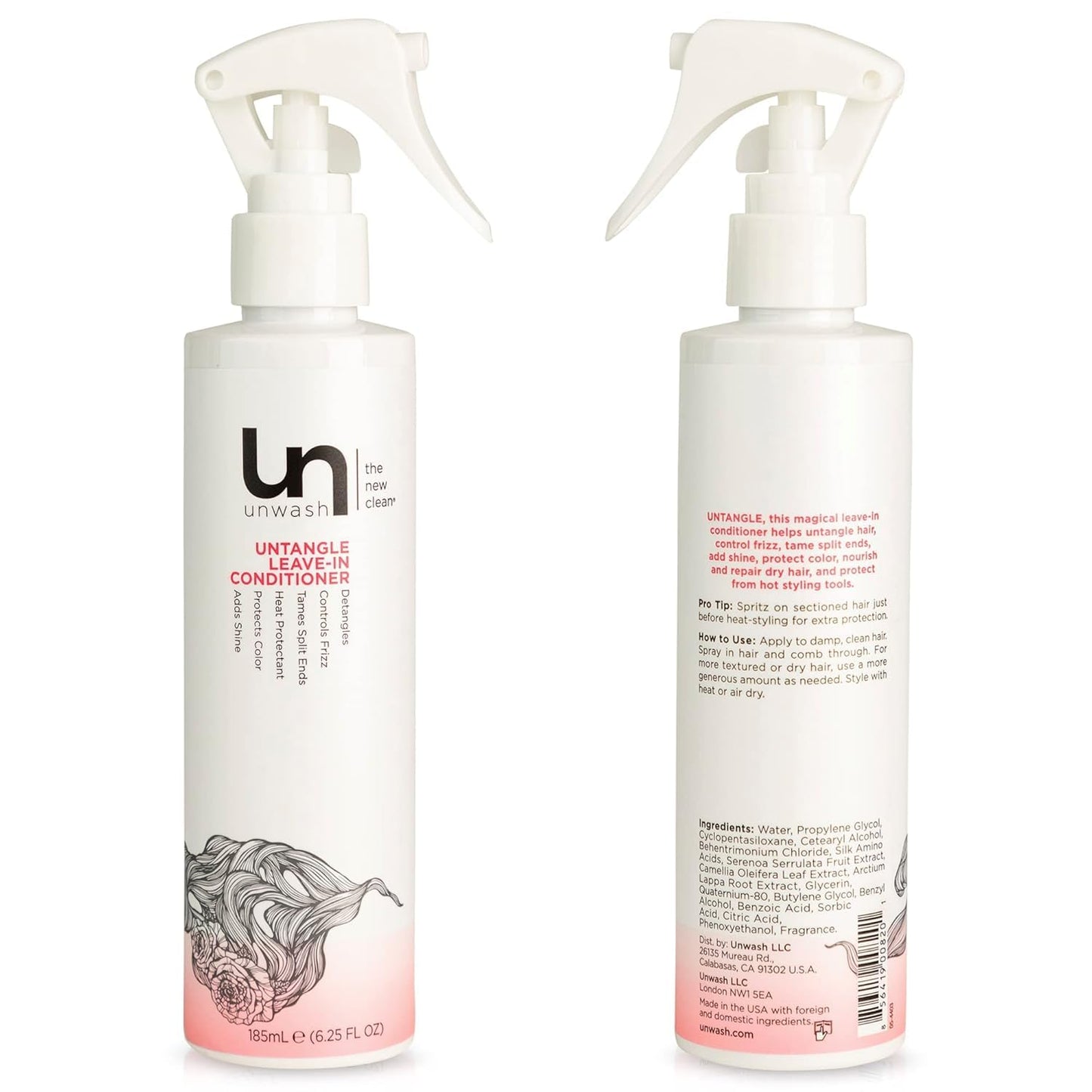Unwash Untangle Leave-In Conditioner Spray - Vegan Frizz Control & Heat Protection | 6.25 fl oz