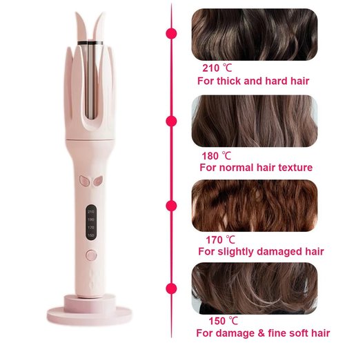 Automatic Curler, Professional Auto-Rotating Curling Iron with LCD Screen 28mm for Barrel Rotating Curling Wand 4 Temps & 15s Timer, Fast Heating Hair Styling Tool(Updated Version Pink)