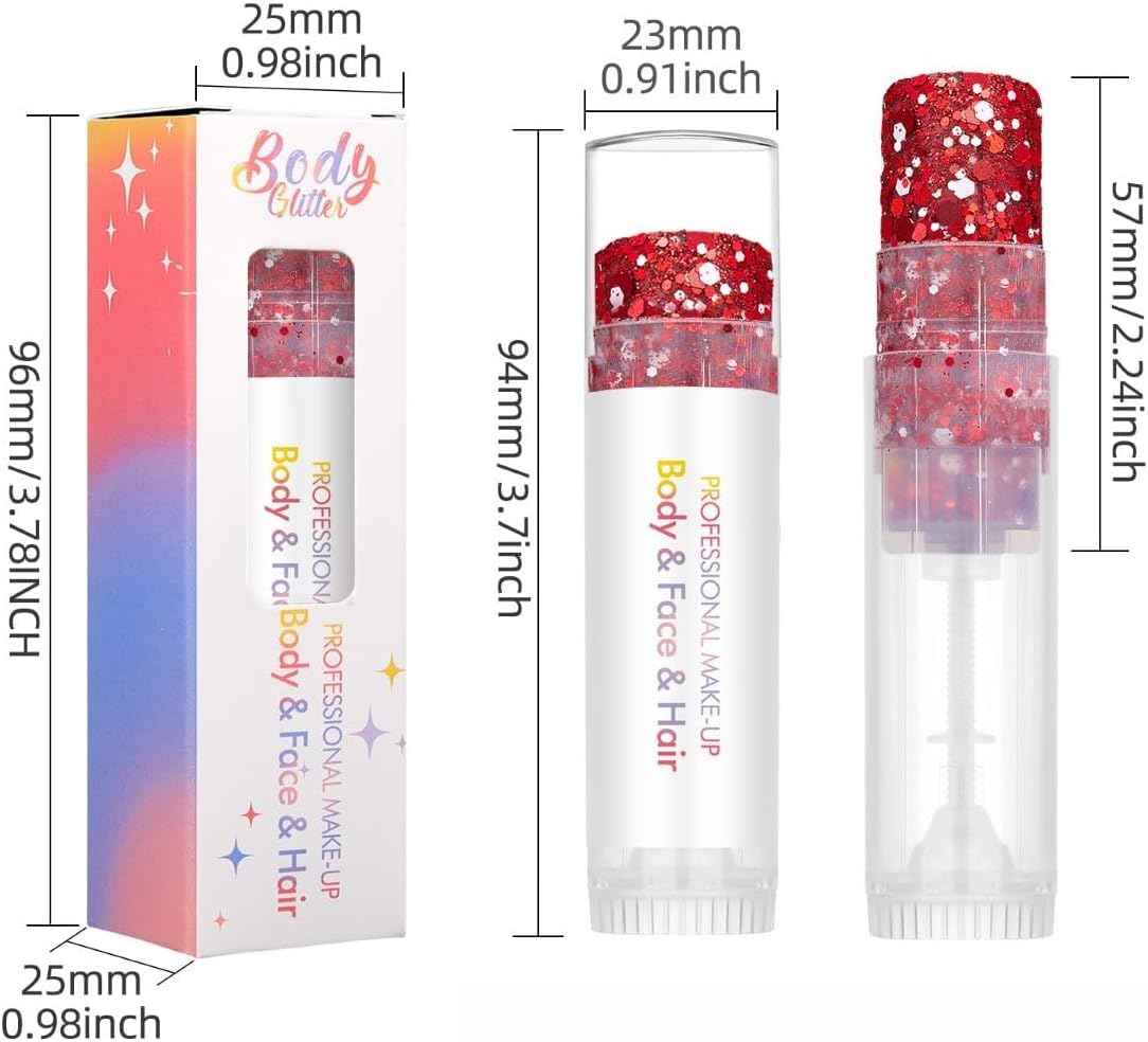Skiennix Body Glitter Stick - Sparkling Holographic Sequins for Eyes, Lips, Hair & Face | Red, Green & White