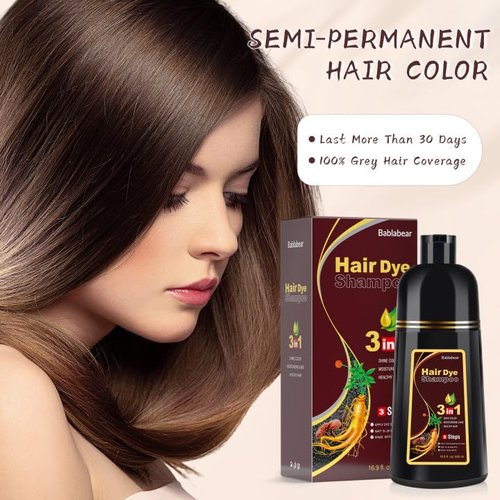 Bablabear Dark Brown Hair Color Shampoo - Instant 3-in-1 Dye for Gray Hair | 500ML for Men & Women