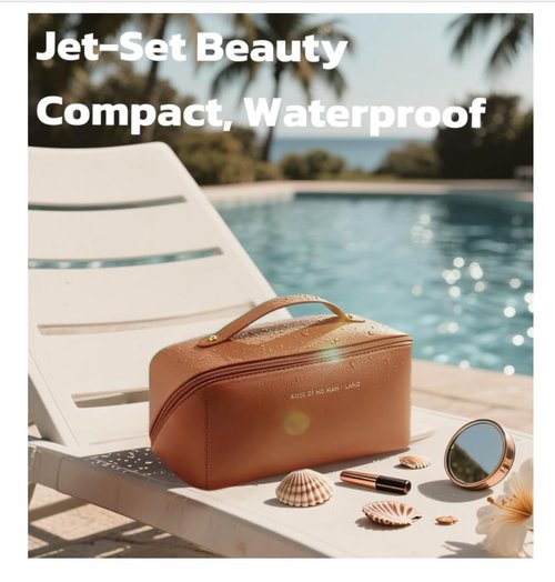 Travel Makeup Bag, Large Capacity Cosmetic Bags for Women, Waterproof Portable Open Flat Toiletry Bag Make up Bag with Divider and Handle, Gifts for Women (I-Brown, Medium)