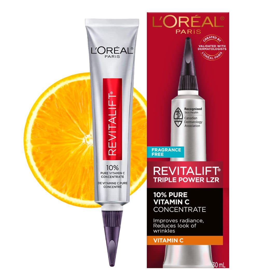L'Oreal Paris Revitalift 10% Pure Vitamin C Face Serum, Brighter Skin, Reduced Wrinkles, Fragrance Free 1 0z.