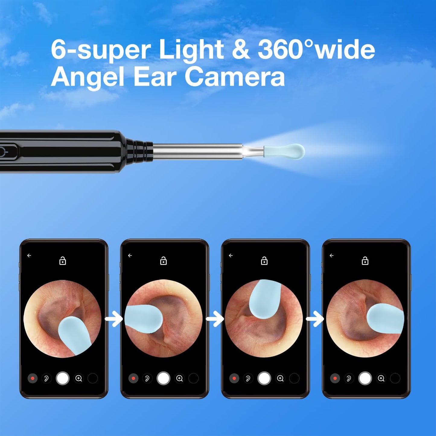 Ear Wax Removal with Camera, Earwax Remover Tool, 1296P FHD Wireless Ear Otoscope with 6 LED Lights, 6 Ear Spoon & 6 Traditional Tools Ear Wax Removal Kit for iPhone, iPad & Android Smart Phone