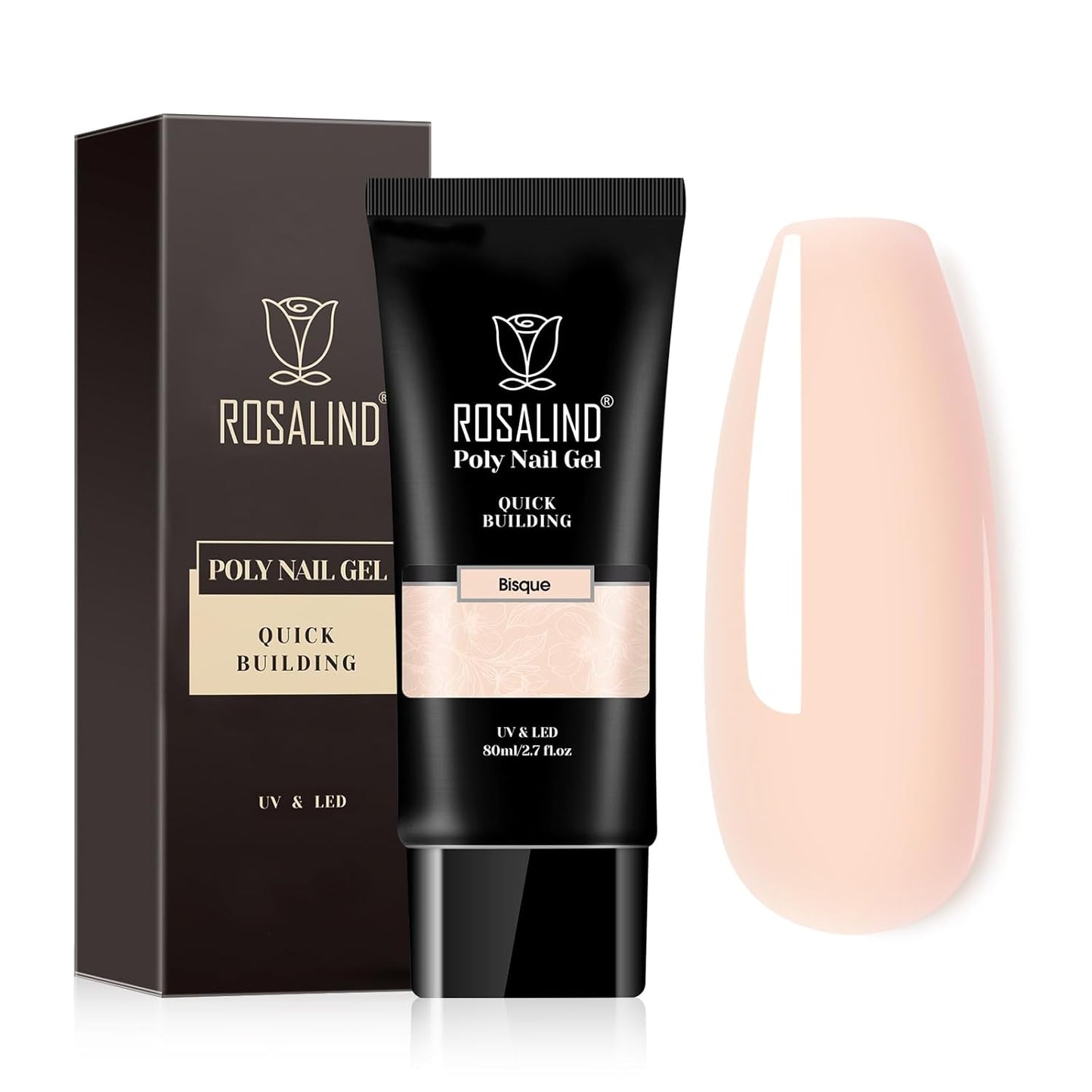 Nude Poly Extension Gel, ROSALIND 2.7 oz Light Nude Poly Nail Gel Builder for Nail Art Decoration, Thickening Extension Easy to DIY Use at Home Need UV Lamp