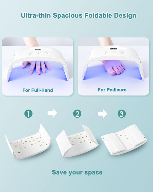 Lotifie UV Led Nail Lamp Curing Light Dryer for Gel Nails,Roomy but not Bulky Foldable Design, 3 Timers & LCD Display,for Gel Nail Polish Builder Rhinestone Glue (White Lamp Pro)