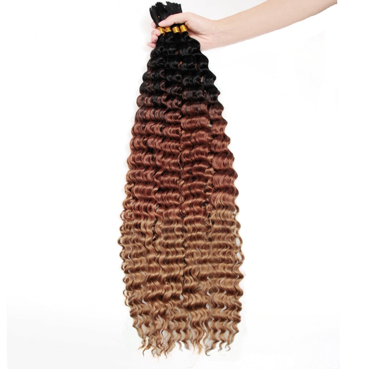 YXCHERISHAIR 8 Packs Boho Hair For Braiding Curly Braiding Hair for Boho Braids Ombre Deep Wave Bulk Hair Wet and Wavy Bohemian Braiding Hair Extensions No Weft(1B/30/27, 26inch)