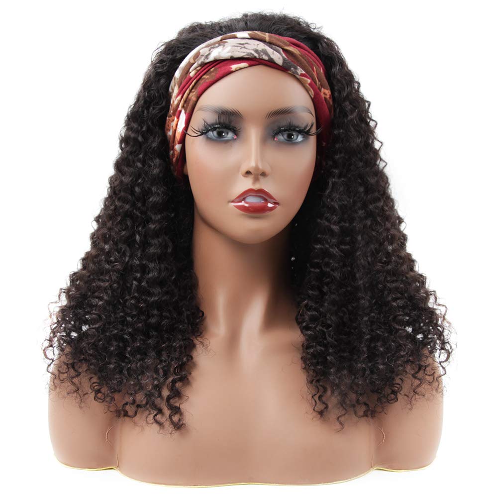ISEE Headband Wig Human Hair Kinky Curly Human Hair Wigs for Black Women Glueless None Lace Front Wigs 180% Density 18inch