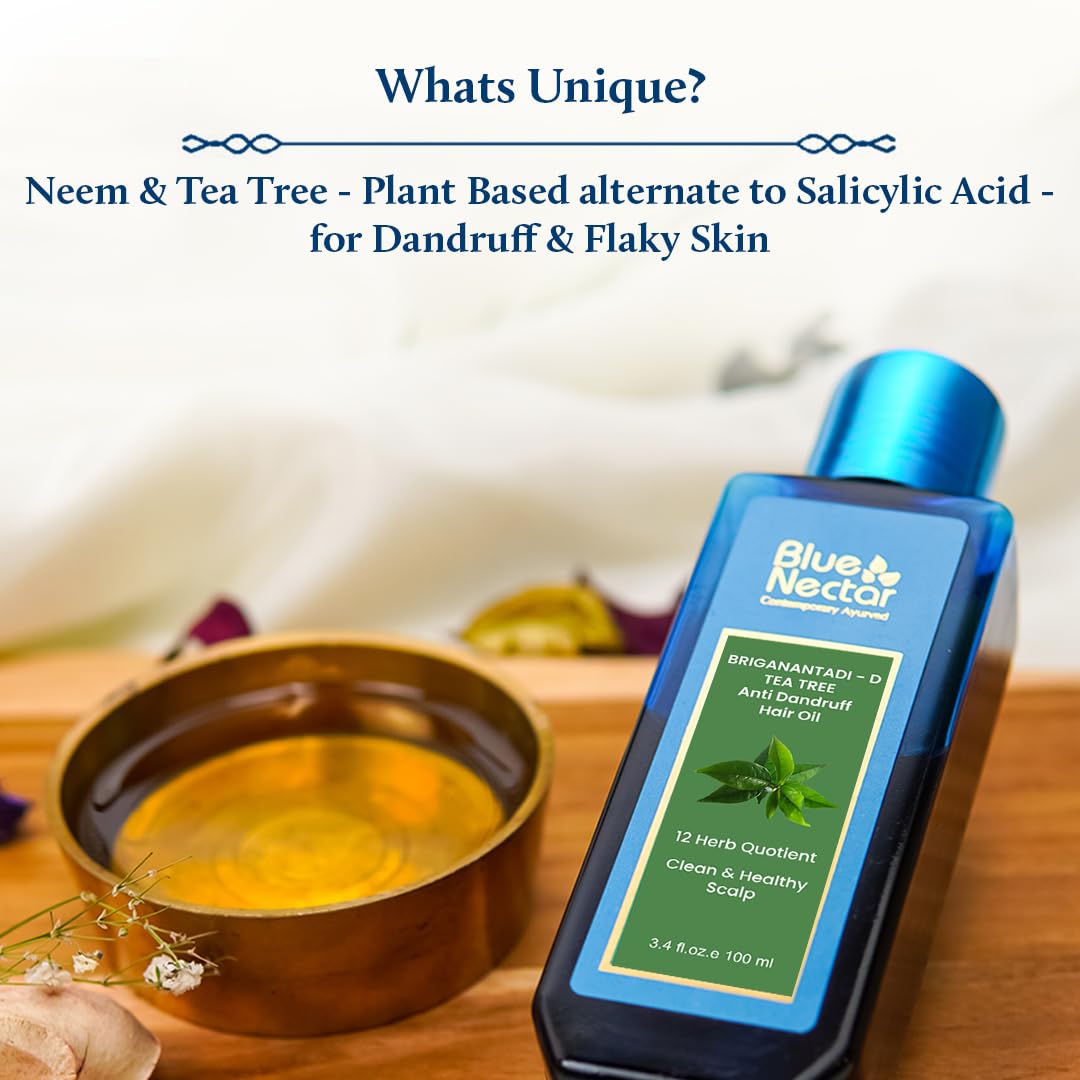 Blue Nectar Anti Dandruff Hair Oil with Neem & Tea Tree| Ayurvedic Non-Stickyfor Dry Scalp | Plant Based for Men & Women (12 Herbs, 6.76FlOz)