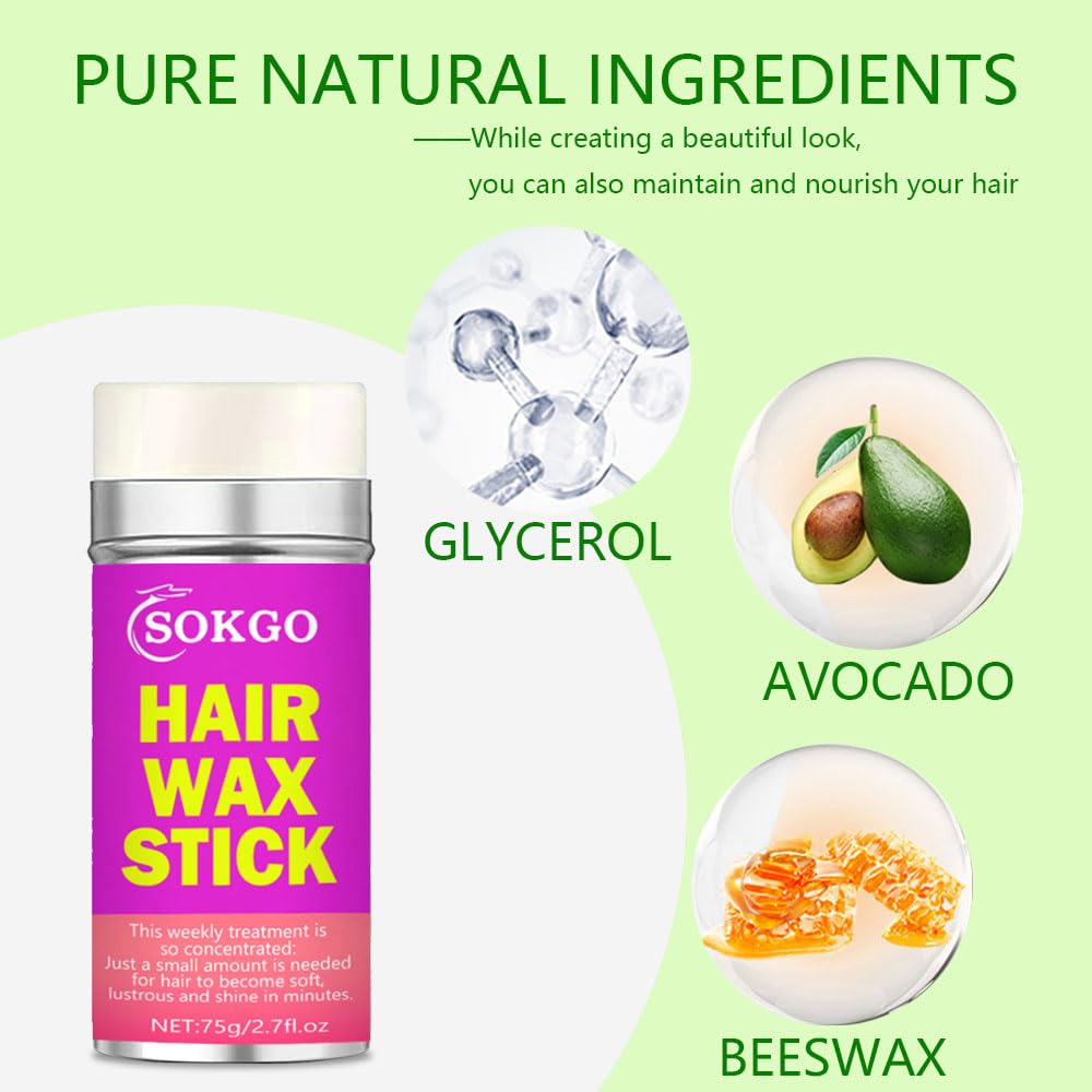 Hair Wax Stick, Hair Wax, Wax Stick for Hair Slick Stick, Hair Wax Stick for Flyaway Hair Wax, Hair Edge Control, Broken Hair Fixing, Curly Hair, Wigs, Non-greasy Styling Wax Cream