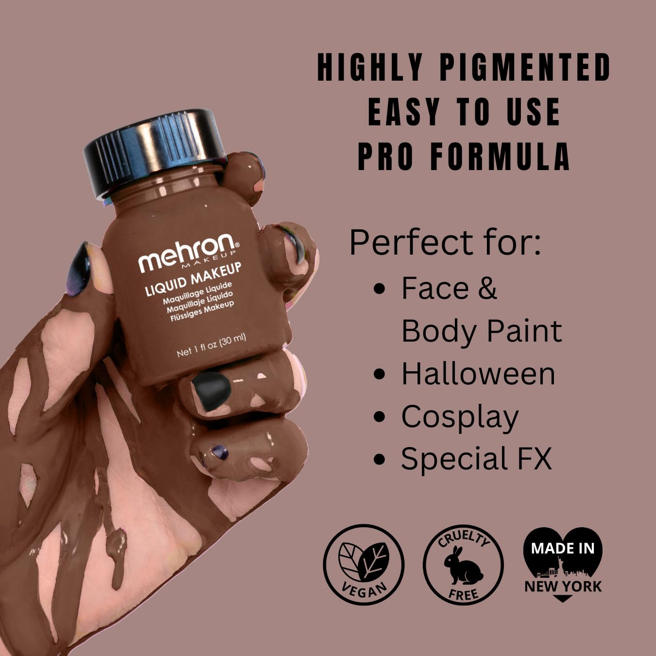 Mehron Makeup Liquid Makeup | Face Paint and Body Paint Perfect for Halloween, Cosplay I Air Brush Compatible Body Paint (1 oz) (Sable Brown)