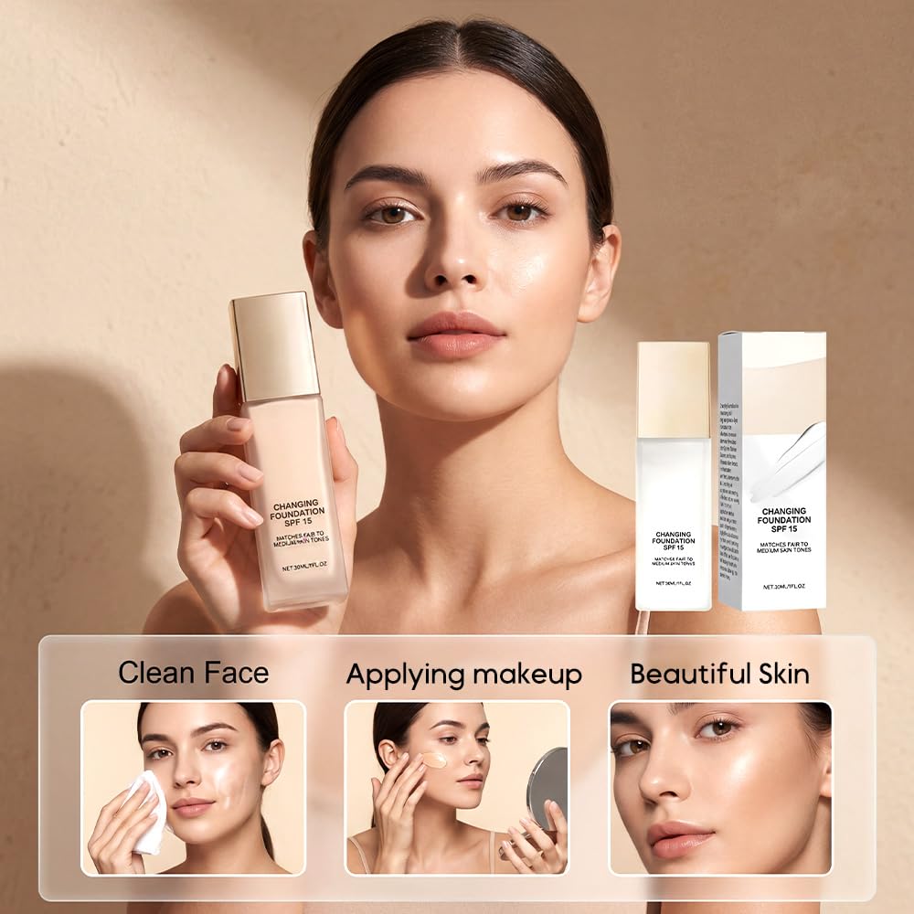 Skiennix Color Changing Foundation - 2-in-1 Adaptive Liquid for Mature Skin | Hydrating Matte Finish, Lightweight Formula (1PCS)