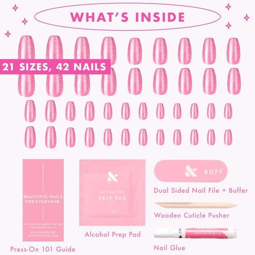Olive & June Press-On Nails - Maximalist Instant Mani | 42 Non-Toxic, Long-Lasting Nails | Medium Coffin | Rose Velvet