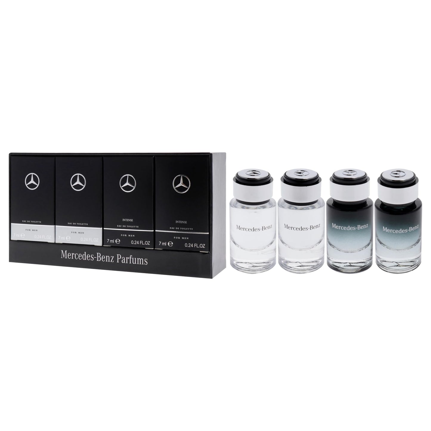 Mercedes-Benz Giftset - Mini Mens Cologne Set - For Men, For Men Intense - Long Lasting Cologne for Men - Men's Fragrances - Perfume for Men - 4 Pc
