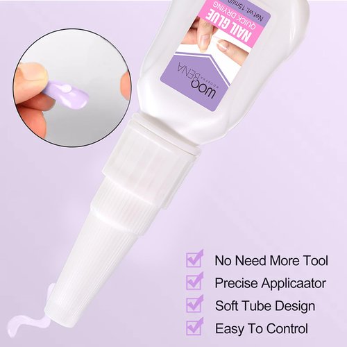 Woobena Nail Glue for Press on Nails,Quick Dry No Need UV, Super Strong Long-Lasting Gentle on Nails, Ideal for DIY & Salon Use Nail Art (15g/0.5 oz)