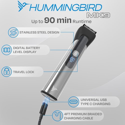 HUMMINGBIRD MK9 MasterGroom Trimmer - 21-Piece Men's Grooming Kit | Waterproof, Stainless Steel, USB-C Rechargeable, LED Display