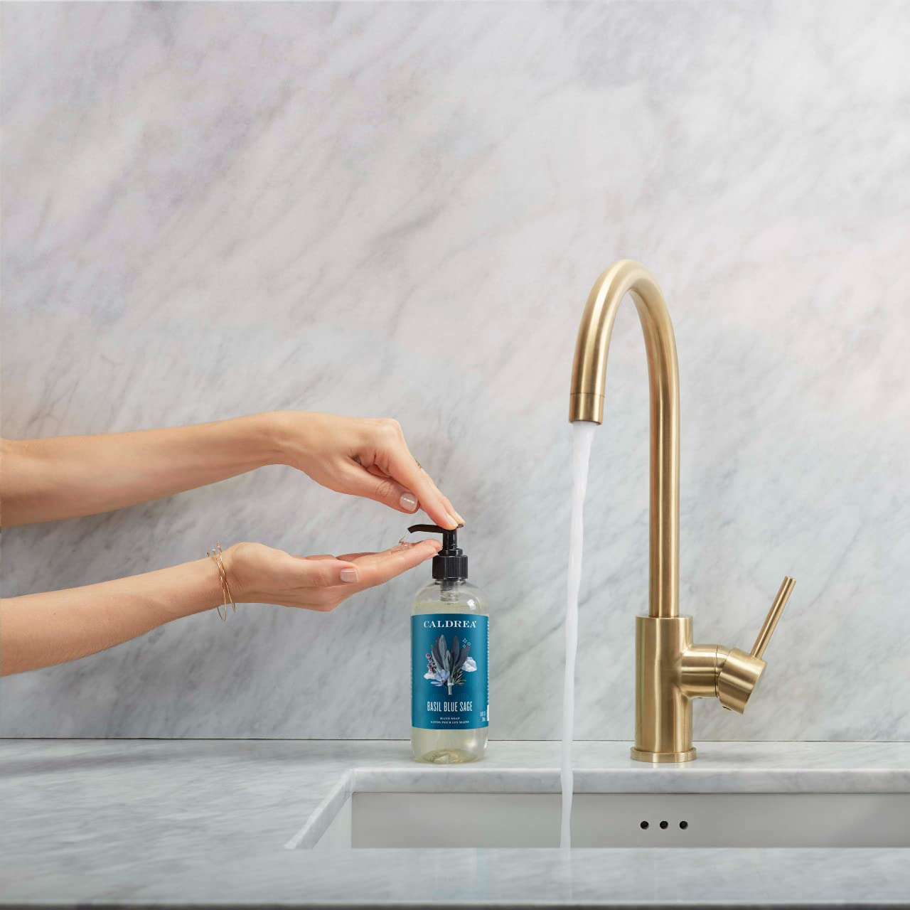 Caldrea Hand Wash Soap, Aloe Vera Gel, Olive Oil and Essential Oils to Cleanse and Condition, Basil Blue Sage, 10.8 oz, 2 Pack